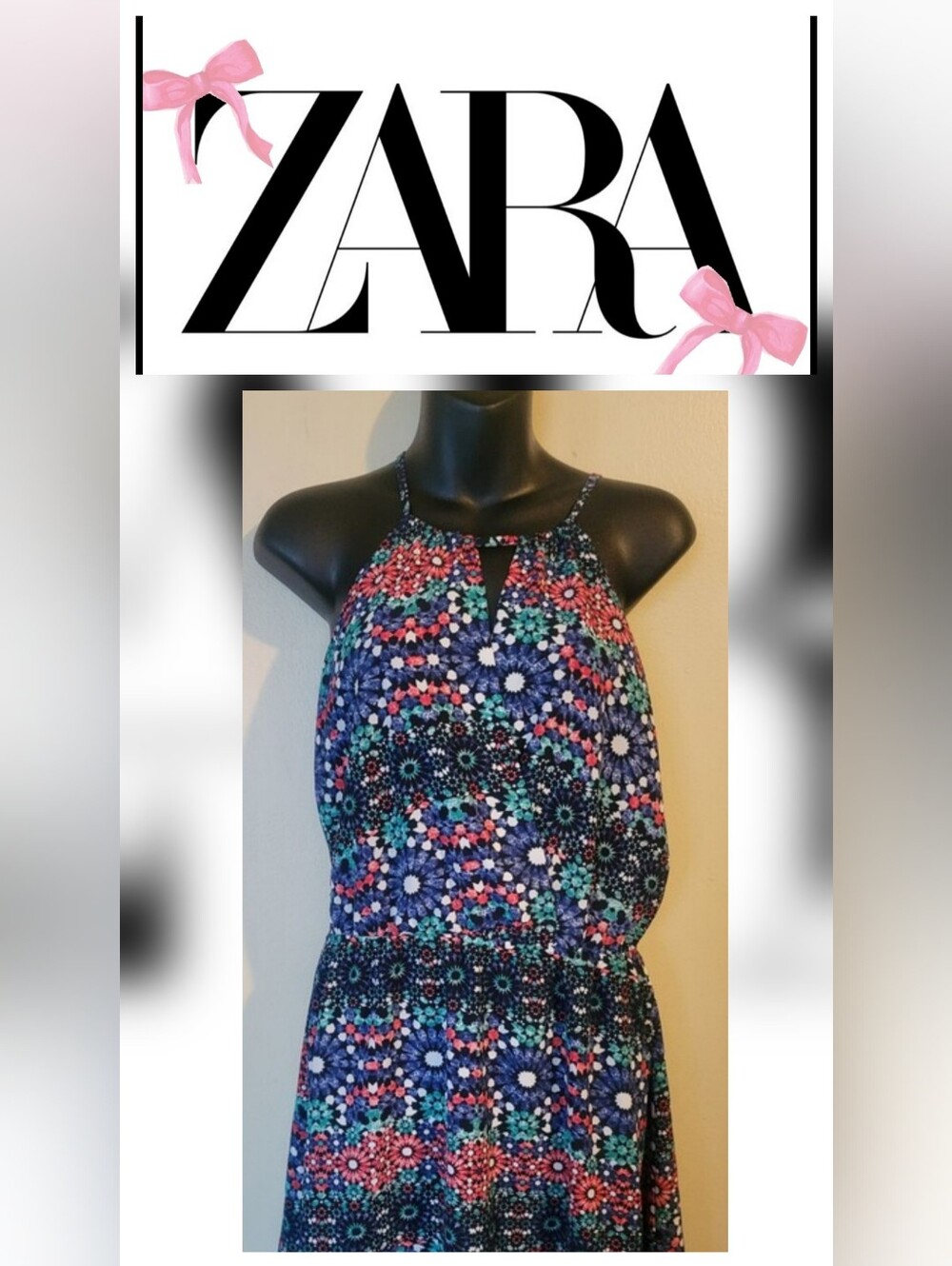ZARA Floral Halter Sundress in Navy Multi
